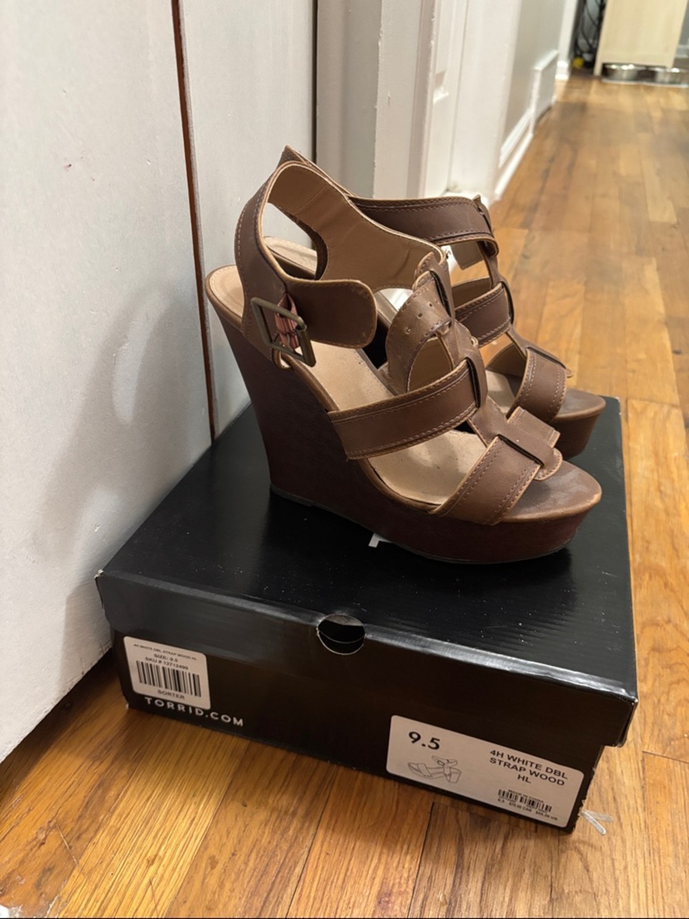 Candie's Brown Leather Strappy Wedge Sandals
